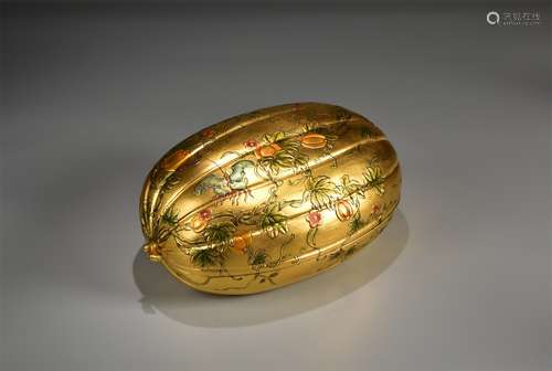 A Gold Painted Melon-Form Box and Cover