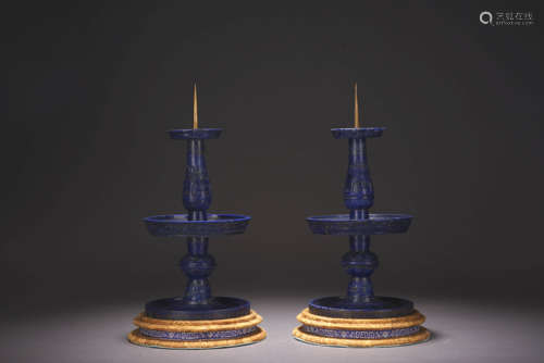 A Pair of Lapis Lazuli Candlesticks