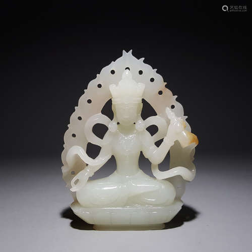 A Carved White Jade Figure of Avalokitesvara