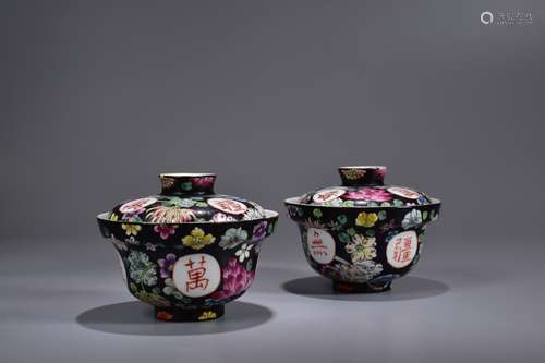 A Pair of Famille Rose Flower and Longevity Boxes and Covers