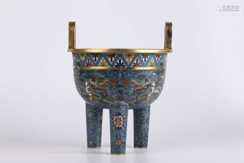 A Cloisonne Enamel Dragon Tripod Vessel Ding