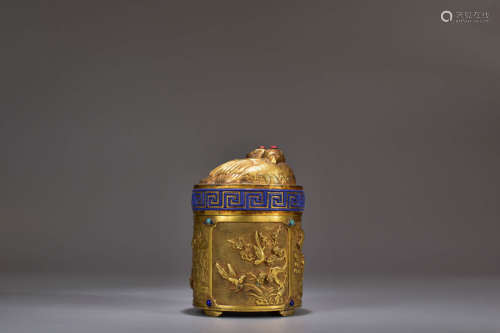 A Gilt Bronze Mandarin Ducks Tea Caddy