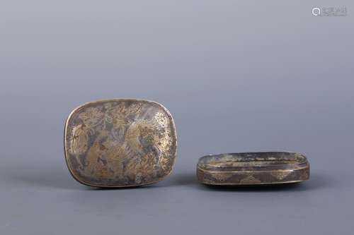 An Incised Silver Twin-Crane Box and Cover