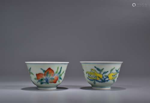 A Pair of Doucai Glaze Sanduo Cups