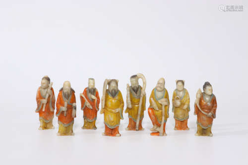 A Set of Polychromed Shoushan Stone Eight Immortals