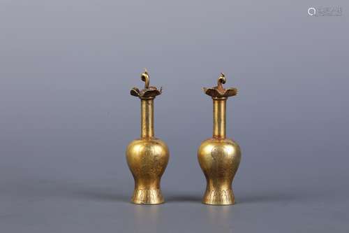 A Pair of Silver Gilding Buddhist Vases