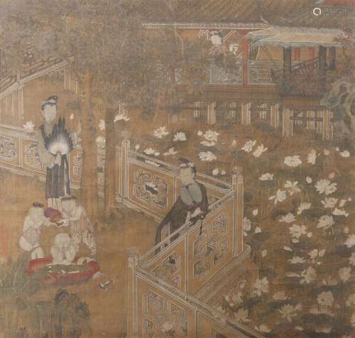 ANONYMOUS (QING DYNASTY) YOUNG LADIES AND BOYS BESIDE A LOTU...