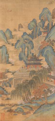 ATTRIBUTED TO QIU YING MOUNTAINOUS LANDSCAPE A Chinese scrol...