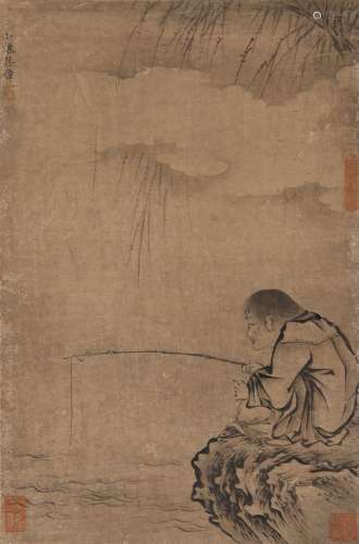 ATTRIBUTED TO WU WEI A MONK FISHING BY A RIVER A Chinese pai...