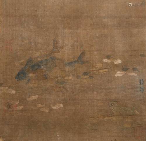 AFTER LAI AN CARP AND FROG A Chinese painted album leaf, ink...
