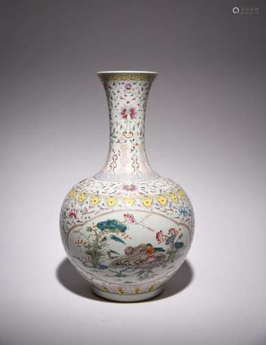 A CHINESE FAMILLE ROSE MANDARIN DUCKS BOTTLE VASE PROBABLY R...