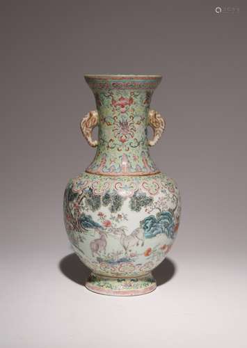 A CHINESE FAMILLE ROSE THREE GOATS VASE REPUBLIC PERIOD The ...