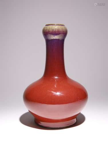 A CHINESE FLAMBE GLAZED GARLIC MOUTH VASE 18TH CENTURY The c...