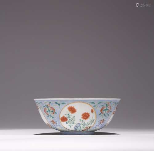 A CHINESE PALE-BLUE GROUND FAMILLE ROSE MEDALLION BOWL LATE ...