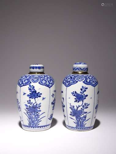 A PAIR OF CHINESE BLUE AND WHITE OVOID JARS KANGXI 1662-1722...