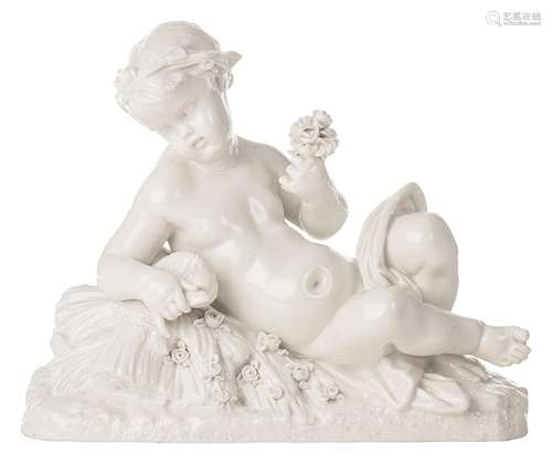 Putto with pigeon and roses