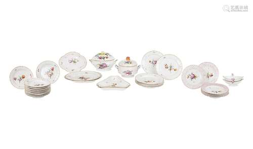 Höchst dining service with covered tureens, openworked plate...