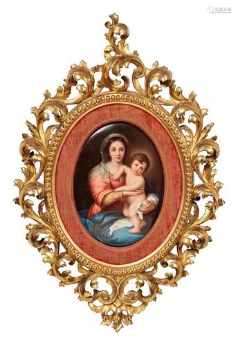 Oval wall plaque with Madonna and child after Bartolomé Este...