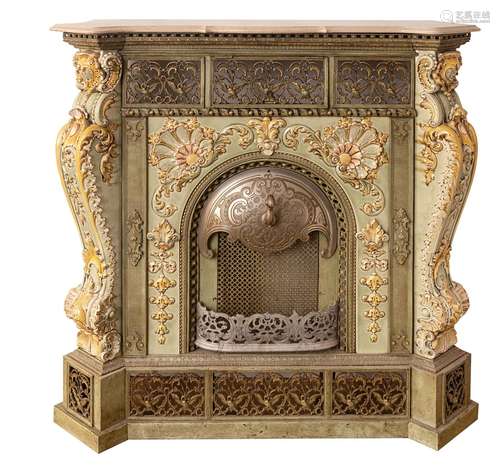 Opulent faience fireplace border of the Belle Époque