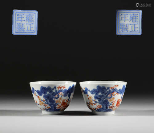 Qing Dynasty, a pair of blue and white tea bowls