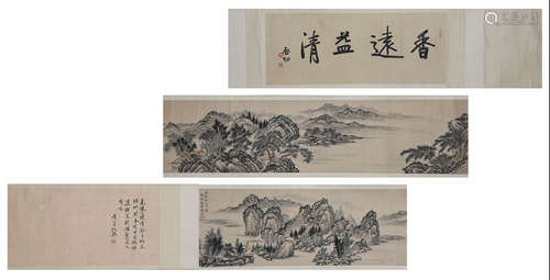 Feng Chaoran, ink landscape painting, paper scroll