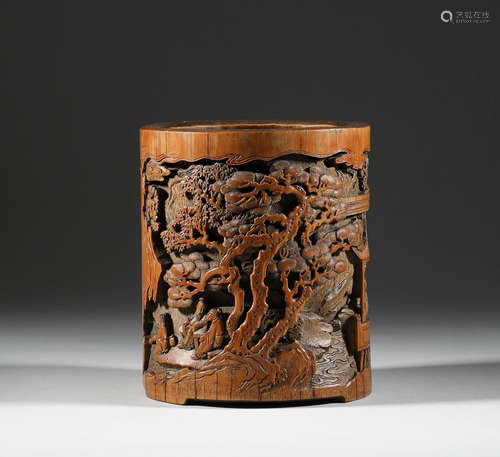 Qing Dynasty, bamboo carving character story pen holder