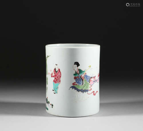 Qing Dynasty, pastel character pen holder