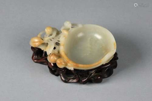 A Hetian White Jade Carved Monkey and Peaches Brush