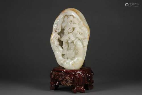 A 20th Century Hetian White Jade Landscape and Children