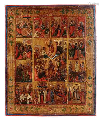 Icon depicting the resurrection of Christ and the twelve gre...