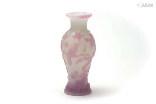 A Carved Flower and Bird Pink Peking Glass Guanyin Vase