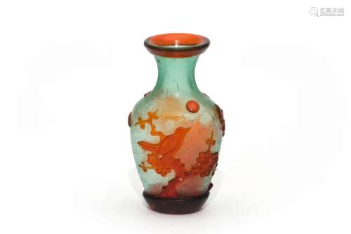 A Carved Floer and Bird Red Peking Glass Vase
