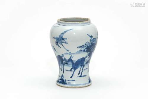 A Blue and White Crane and Deer Vase