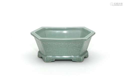 A Hexagonal Celadon Glazed Planter with Qianlong Mark