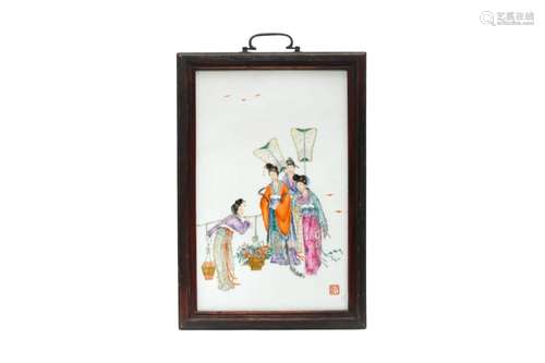 A Famille Rose Figural Plaque with Hongxian Mark