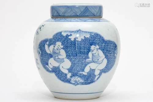 A Blue and White Children Jar with Lid