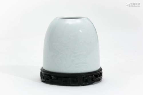 A Celadon Low Relief Clouds Water Pot with Kangxi Mark