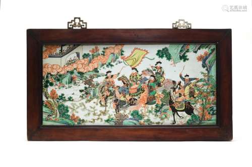 A Framed Famille Verte Figural Storied Plaque