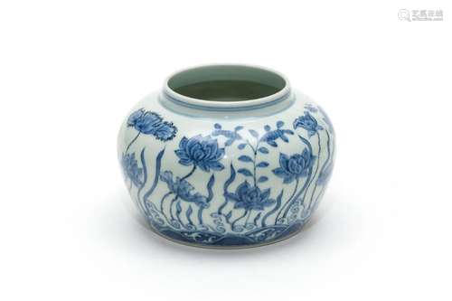 A Blue and White Lotus and Butterfly Jar with Chenghua