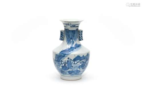 A Blue and White Figural Zun Vase with Qianlong Vase