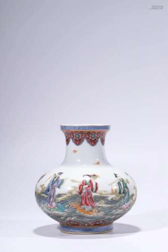 Famille Rose Vase with Mouth of Dish-shaped and The