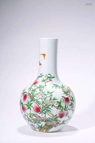 Famille Rose Globular-shaped Vase with â€œFU SHOUâ€