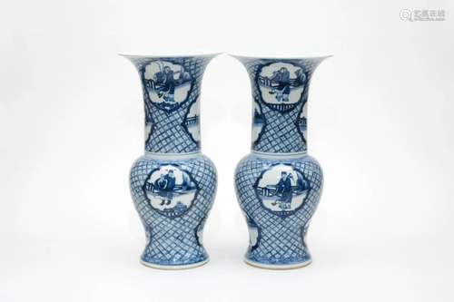 A Pair of Figural Phoenix Tail Zun Vases