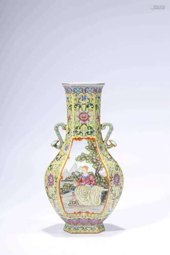 Famille Rose Double Ruyi-shaped Ears Vase with Window