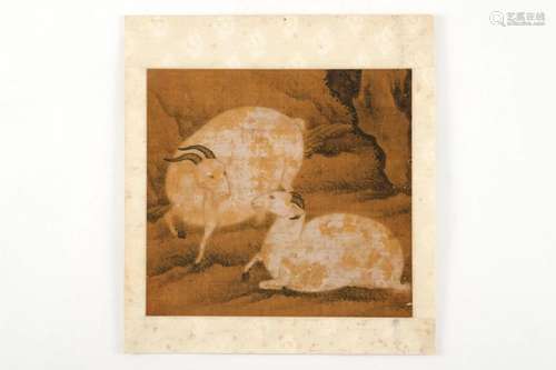 A Chinese Painting of Goats on Silk