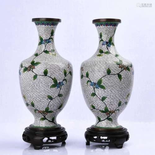 Pair Cloisonne Enameled Vases with Flower Pattern
