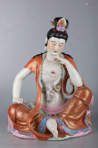 Famille Rose Meditation Guanyin with Iron Red Glaze and