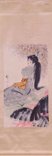 Maid, Paper Painting, Scroll, Liu Jiyou