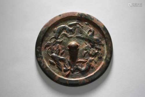 A Bronze Fishes and Cranes Mirror Jin Dynasty