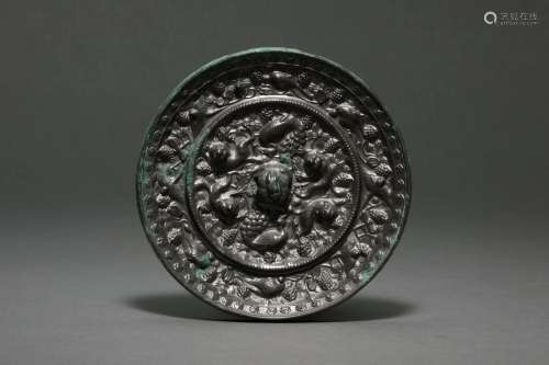 A Mystical Beast and Grapes Bronze Mirror Tang Dynasty